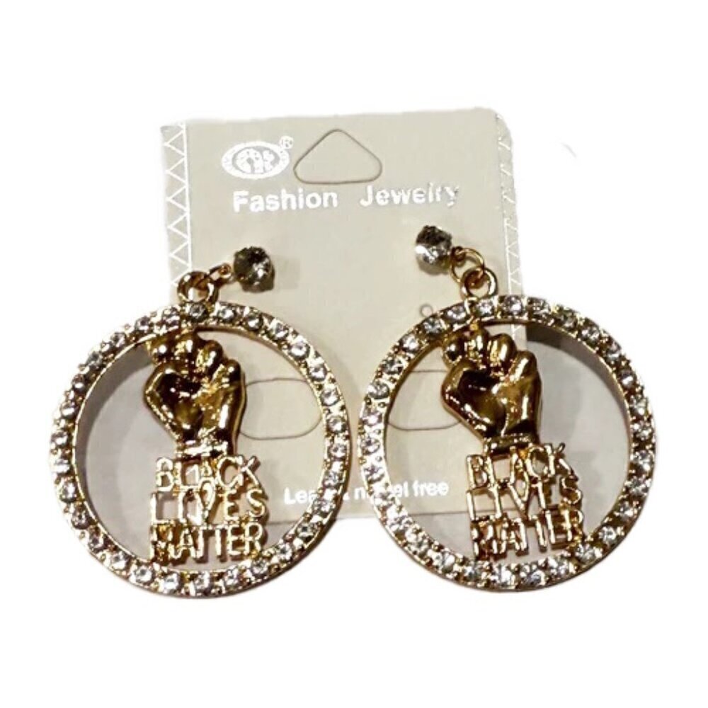 BLM Fashion Dangle Earrings Rhinestones Gold Silver Tone